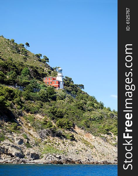 Lighthouse on ligurian coast in Italy