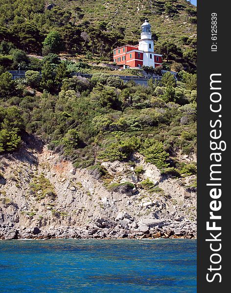 Lighthouse on ligurian coast in Italy
