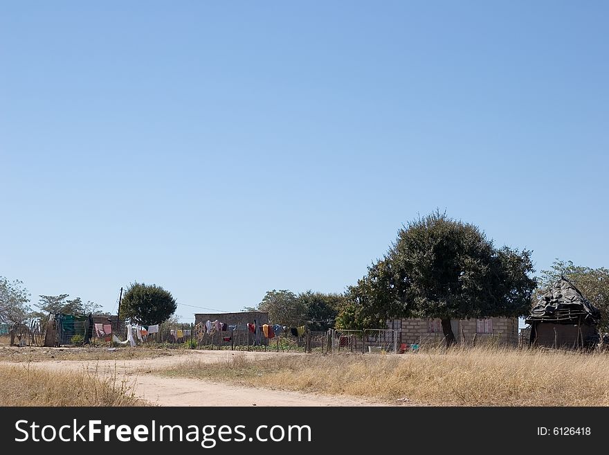 Just off the big cities of south africa there is landscape, hut in the old style of the african tribes. Just off the big cities of south africa there is landscape, hut in the old style of the african tribes