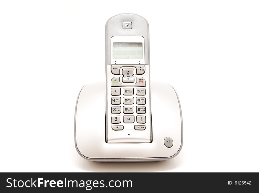 Isolated wireless silver style phone. Isolated wireless silver style phone