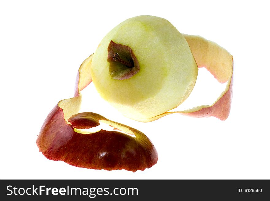 Peeled apple on white background. Peeled apple on white background