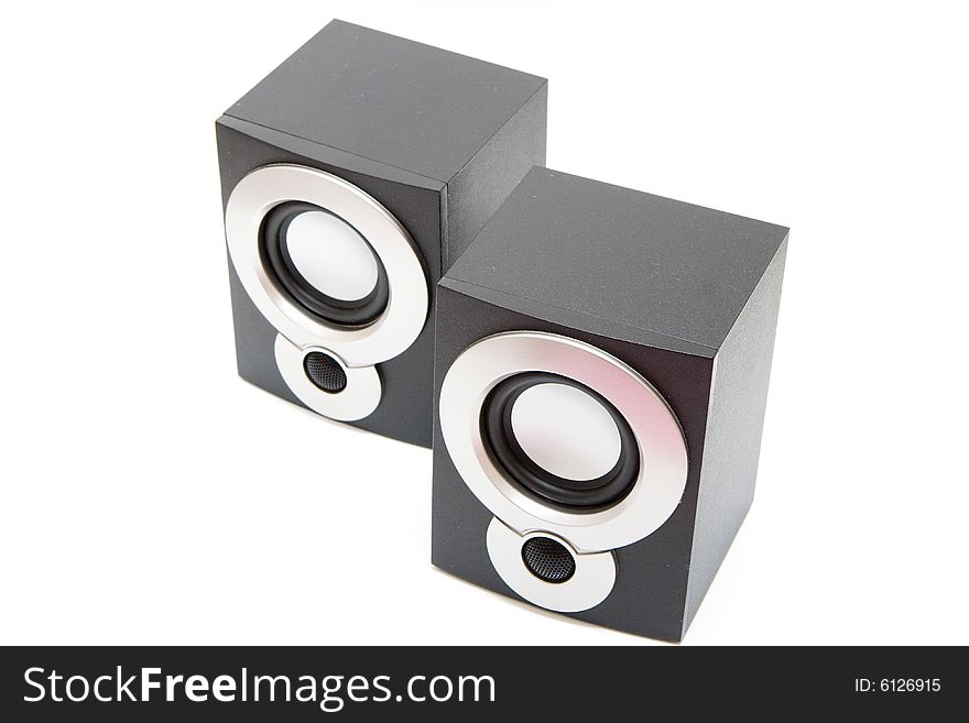 Isolated two black audio speakers