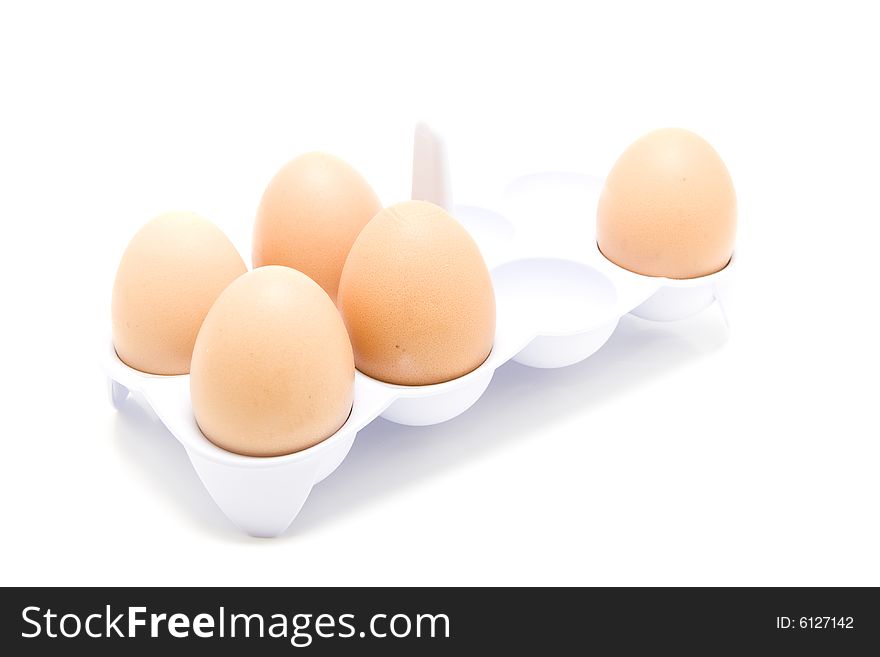 Isolated five eggs in support. Isolated five eggs in support