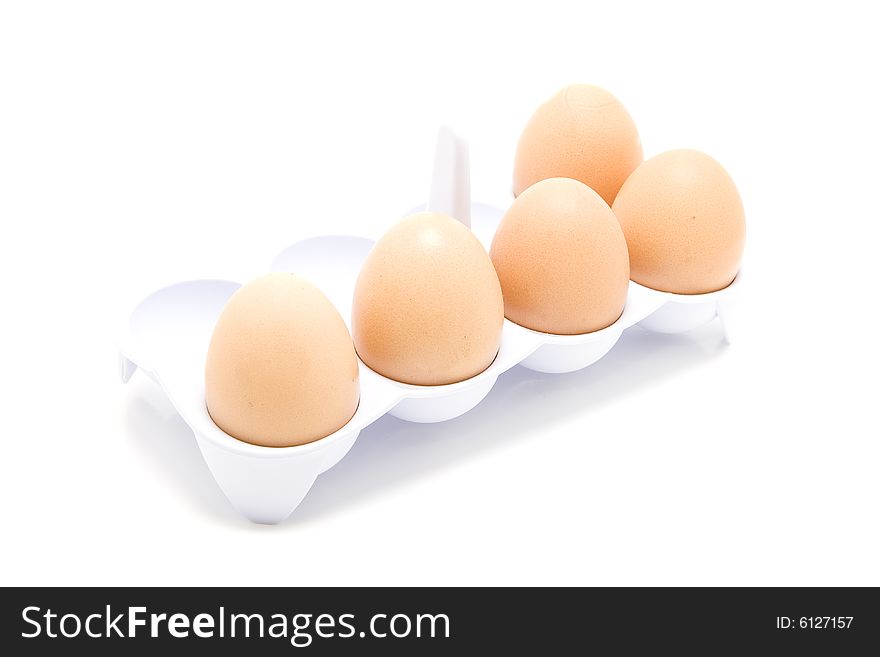 Isolated five eggs in support. Isolated five eggs in support