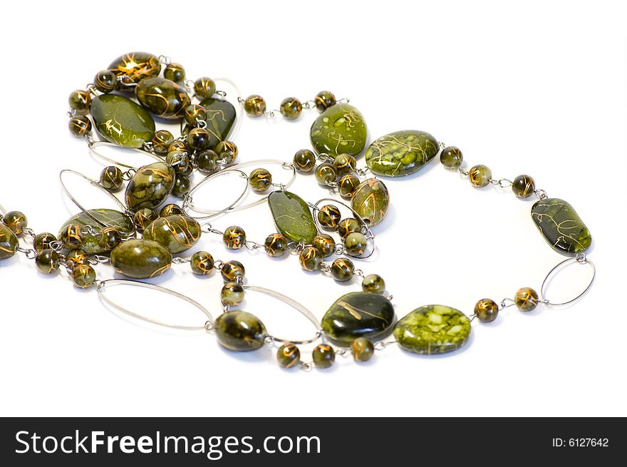 Green beads isolated on white background