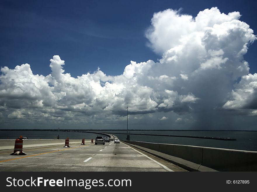 Driving Down Sunshine Skyway Bridge