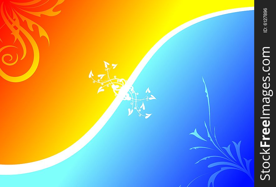 Orange and blue gradient backround with floral elements. Orange and blue gradient backround with floral elements