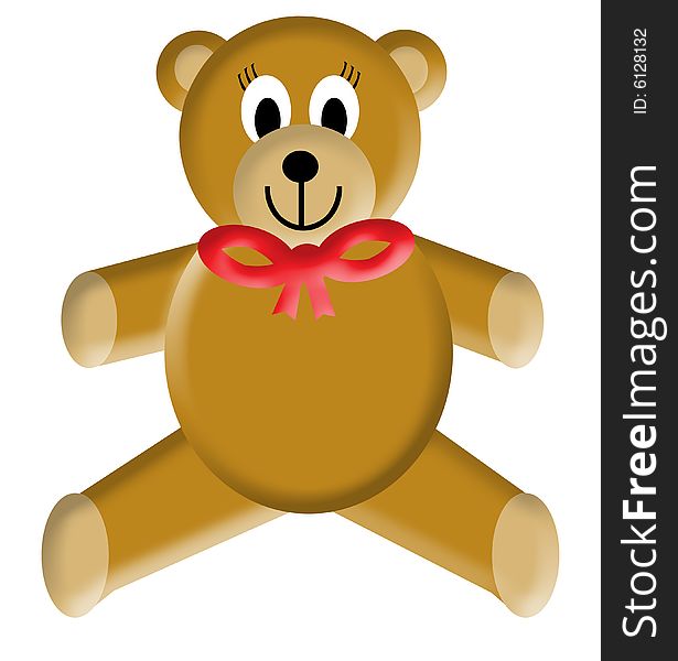 Teddy bear with bow around its neck