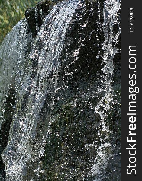 Close Up To Water Cascade With Splashes And Drops