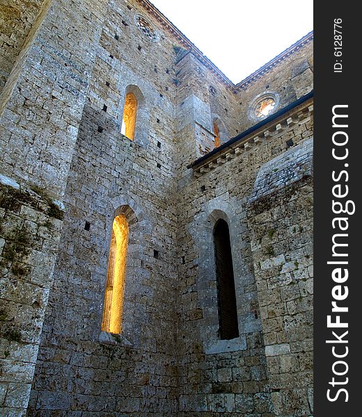 A suggestive shot of San Galgano abbey's side. A suggestive shot of San Galgano abbey's side