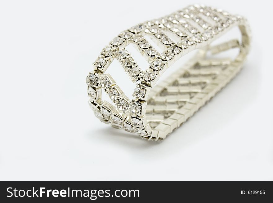 Silver bracelet with diamonds isolated on background