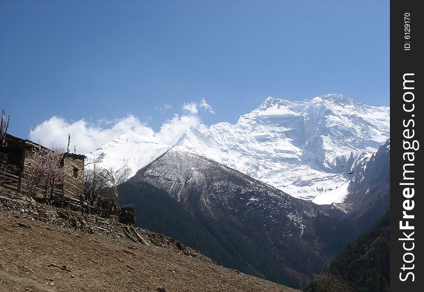 Lower Pisang - the village in the Himalayas. Nepal, April 2008