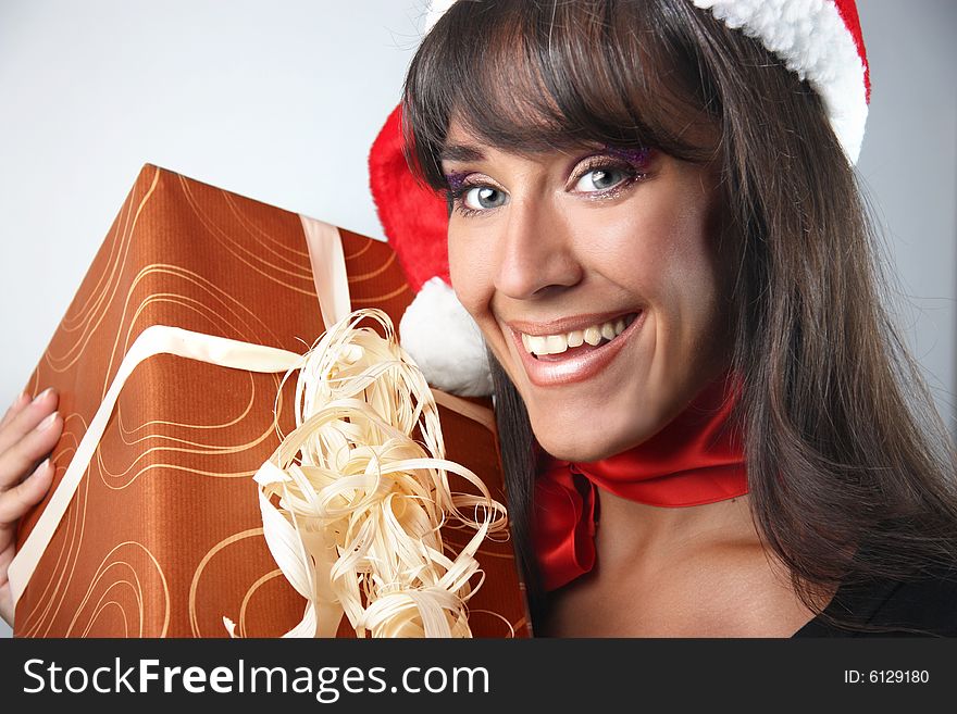 Young woman wearing santa claus hat. Young woman wearing santa claus hat