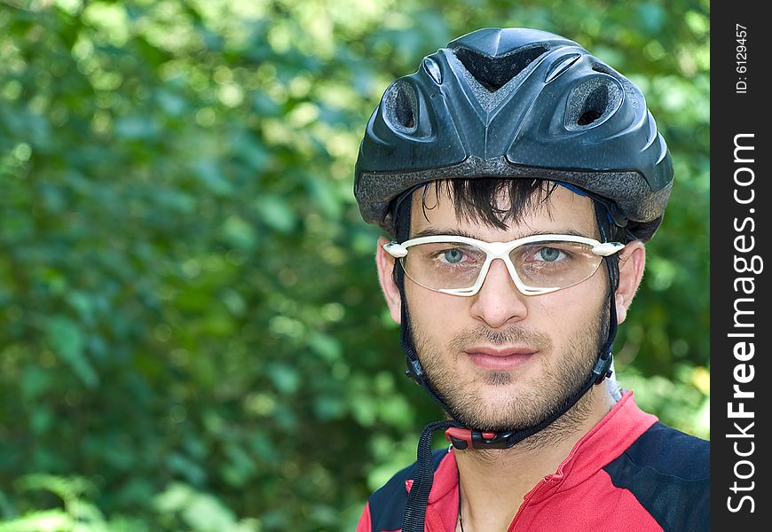 Portrait of cyclist in the helmet