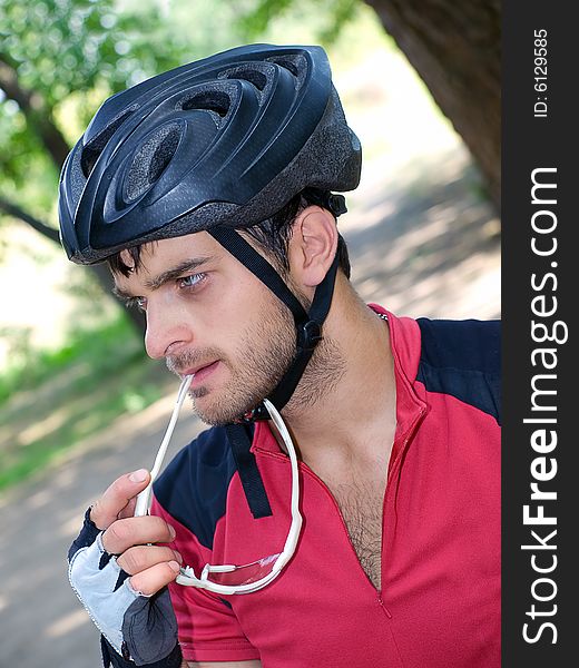 Portrait of cyclist in the helmet