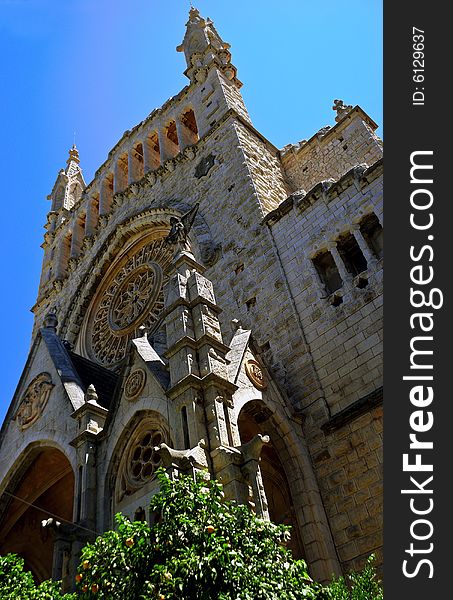 Front view Soller church in Majorca