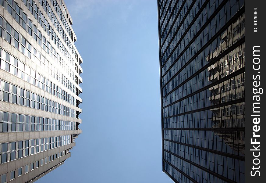 Looking straight up to skyscrapers in Manhattan, New York City. Looking straight up to skyscrapers in Manhattan, New York City.