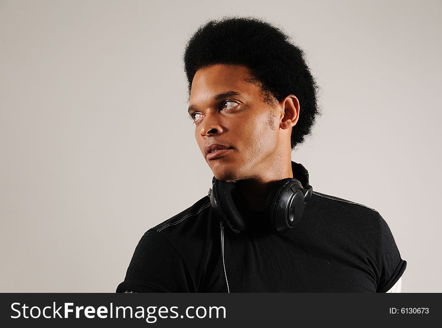 African man with headphones