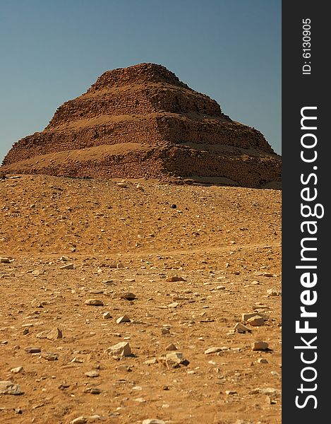 An image of a step pyramid taken in outside of Cairo, Egypt.