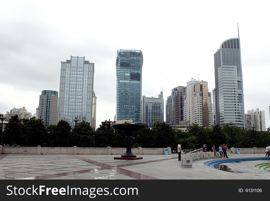 Shanghai, China. Cityscape at People's Square with modern skyscrapers. Shanghai, China. Cityscape at People's Square with modern skyscrapers.