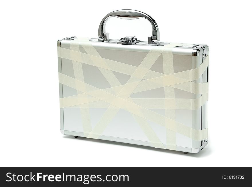 Metallic briefcase isolated over white background. Metallic briefcase isolated over white background