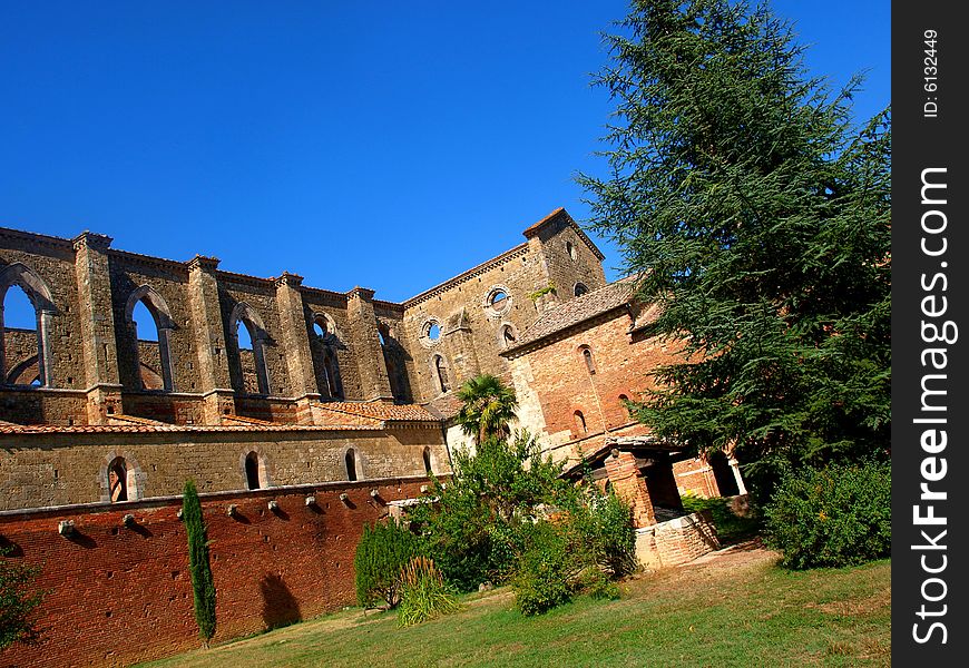 A glimpse of San Galgano abbey in Tuscany. A glimpse of San Galgano abbey in Tuscany