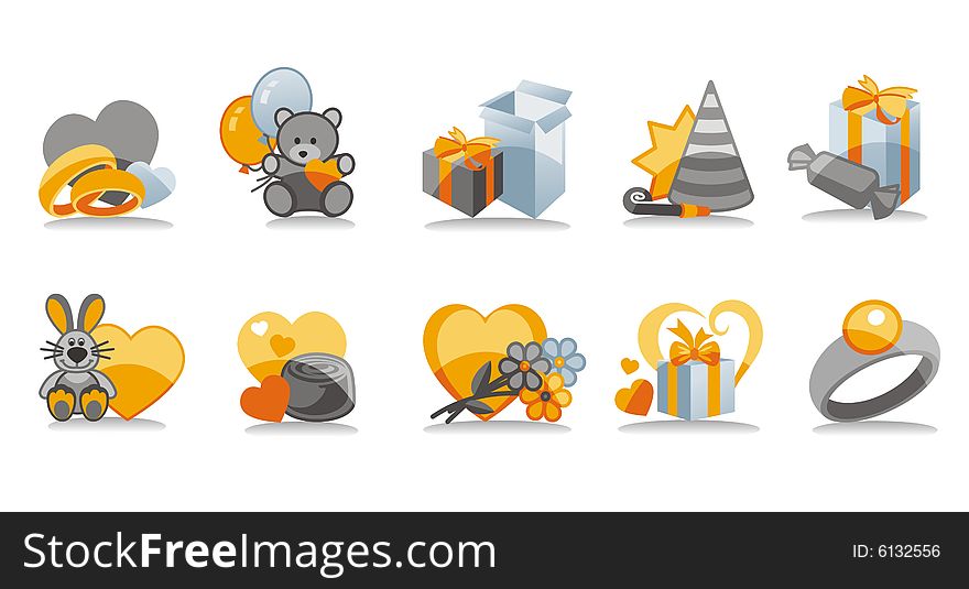 Set of holiday icons - ten illustrations. Set of holiday icons - ten illustrations