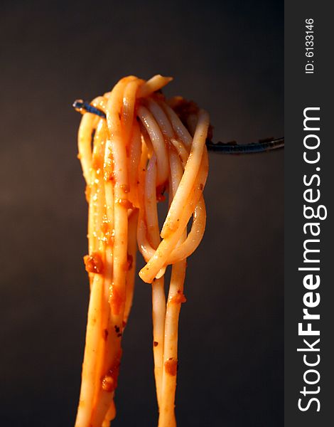 Spaghetti bolagnese photograph close up
