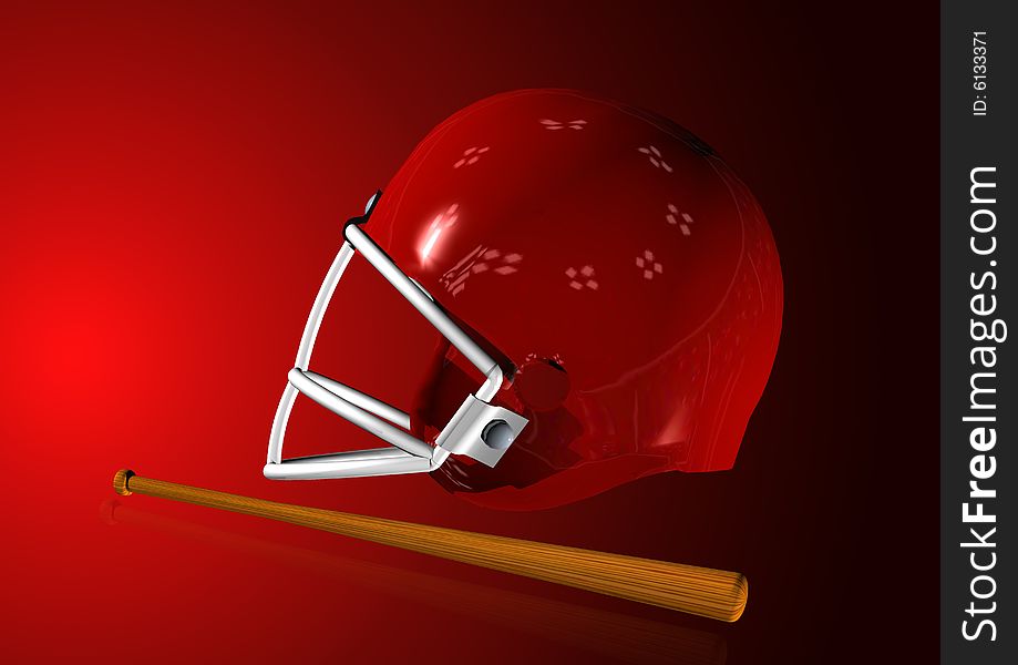 3D render helmet with baseball bat