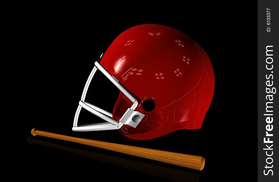 3D render helmet with baseball bat