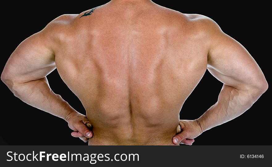 Back view of a body , isolated on black background. Back view of a body , isolated on black background
