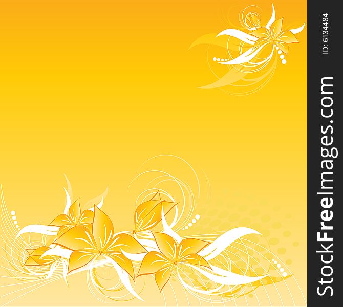 Vector floral background with curles in hot summer colors