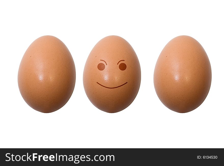 Eggs with smile - happy. Isolation on white