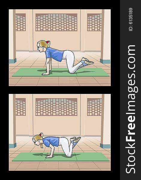 Illustration of a young girl doing a  physical exercise. Illustration of a young girl doing a  physical exercise