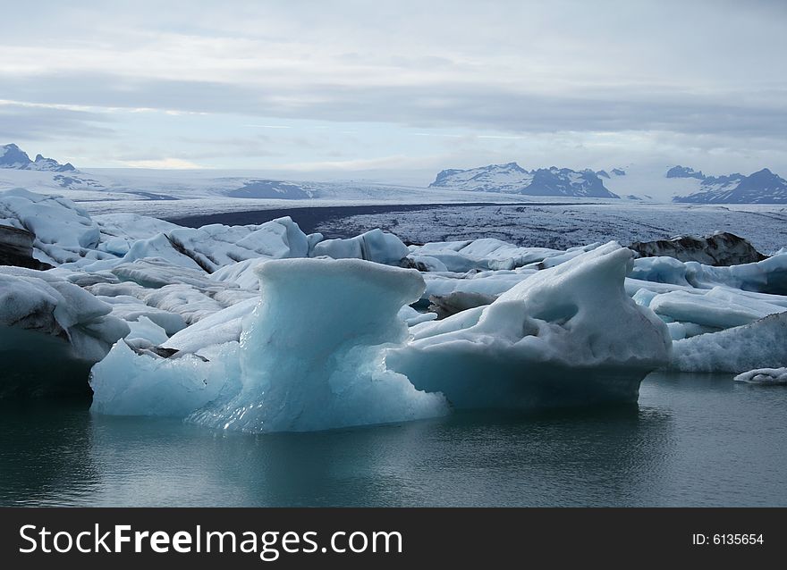 Icebergs in the Jokulsarlon lagoon on Iceland.