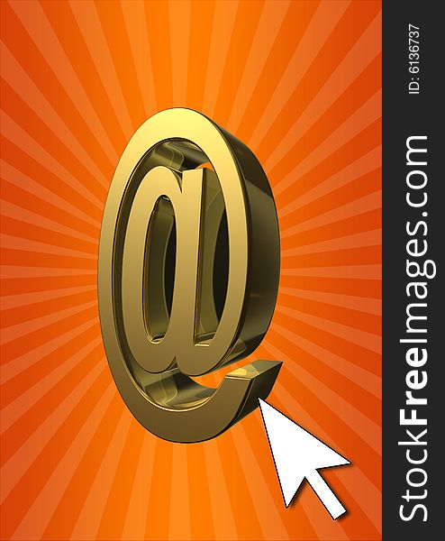 3D rendering at gold symbol with cursor in rising background. 3D rendering at gold symbol with cursor in rising background