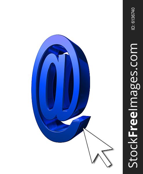 3D rendering at blue symbol with cursor in white background. 3D rendering at blue symbol with cursor in white background