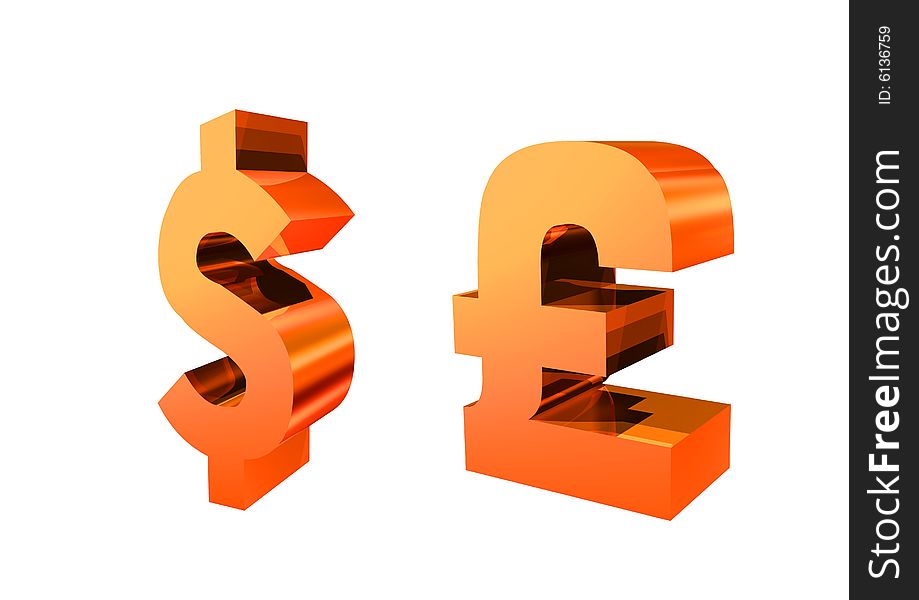 3d isolated pound and dollar symbol in white  background