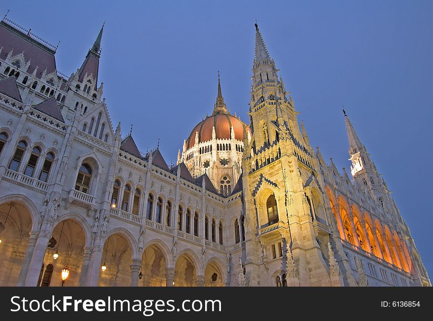 The Hungarian Parliament in the evening. The Hungarian Parliament in the evening.