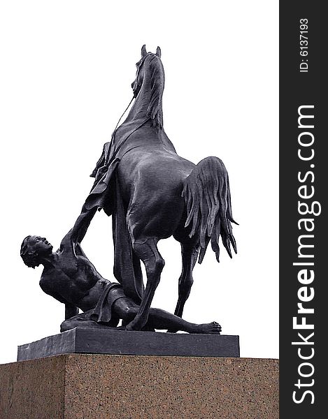 Russia. Northwest federal district. St.-Petersburg. The statue of the person, trying to tame a horse. Russia. Northwest federal district. St.-Petersburg. The statue of the person, trying to tame a horse.