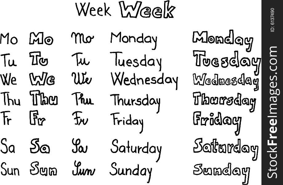 Days of the week on white background. vector image