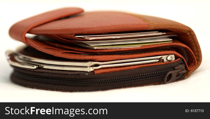 Brown wallet of white background