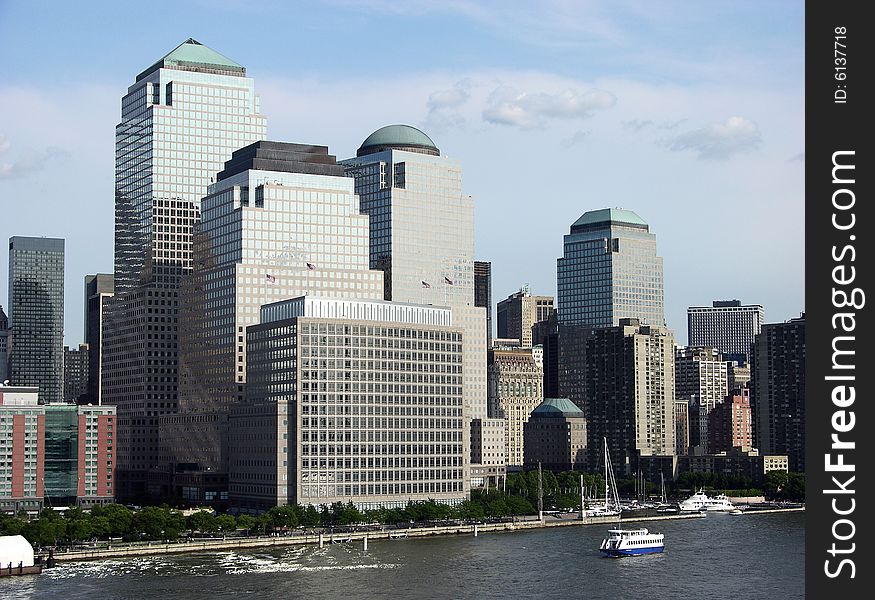 The ensemble of modern skyscrapers in lower Manhattan, New York City. The ensemble of modern skyscrapers in lower Manhattan, New York City.