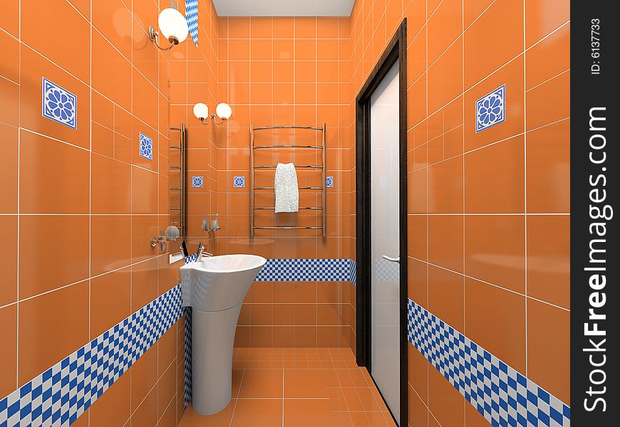 Interior of the orange bathroom 3D