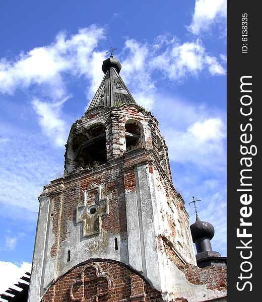 An ancient church with domes made of bricks. An ancient church with domes made of bricks