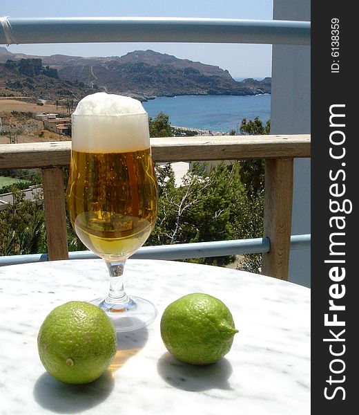 cold greek beer with two limons