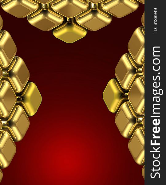 Shiny gold cubes in x gradient background. Shiny gold cubes in x gradient background