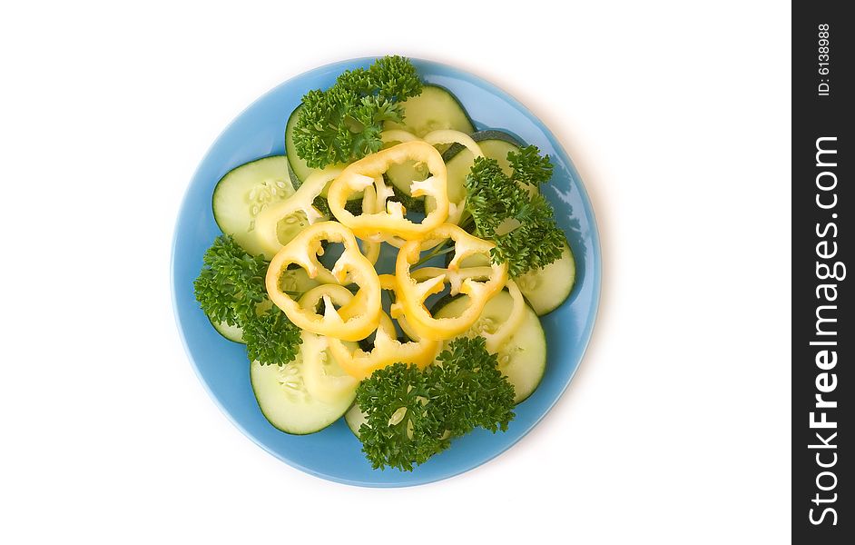 Sliced vegetables on plate