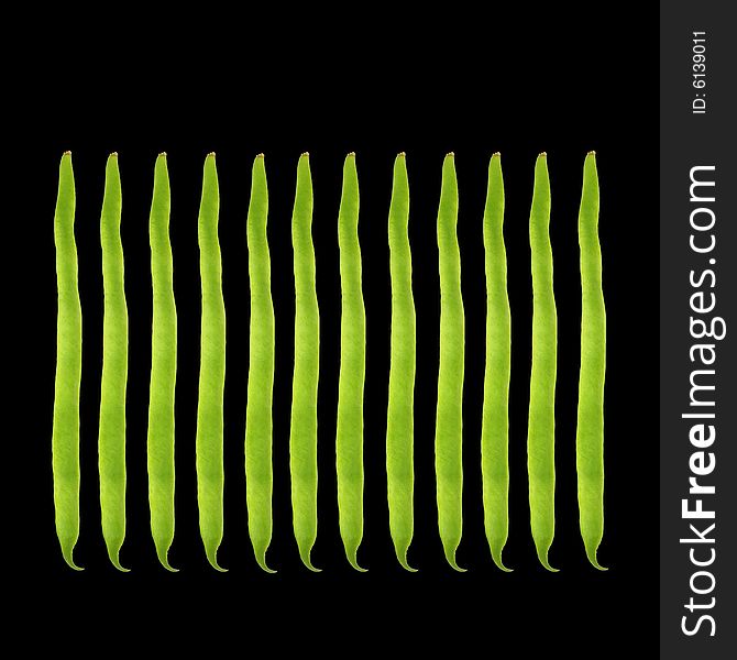 Abstract design of runner beans, over black background. Abstract design of runner beans, over black background.