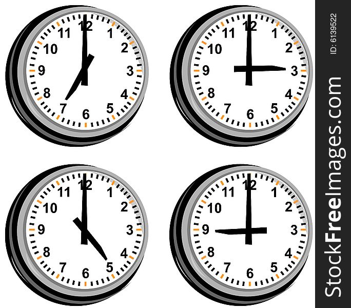 Vector art of a Clock showing different times